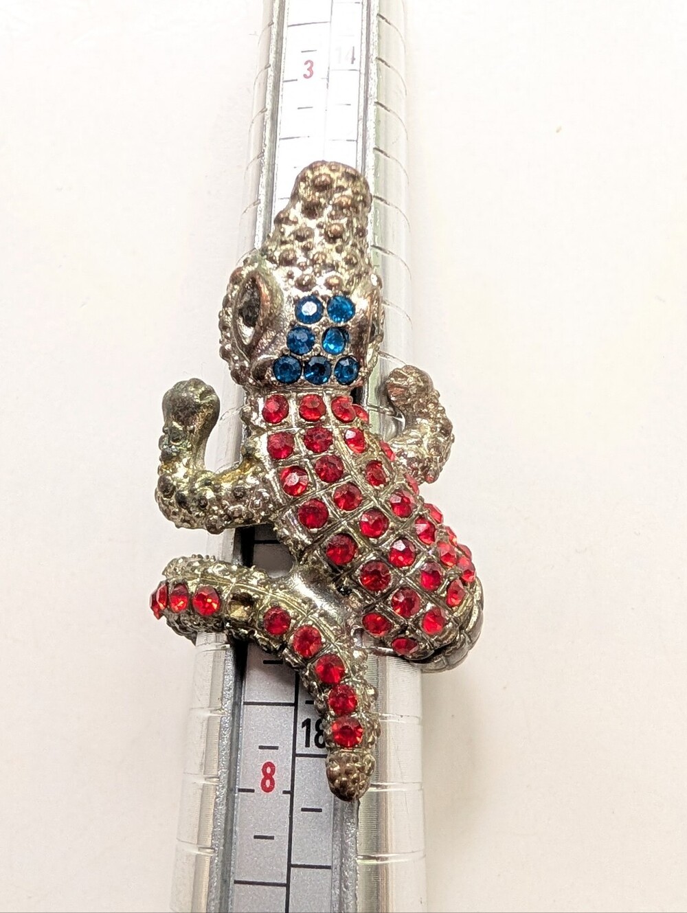 Vintage Patriotic Rhinestone Alligator Croc Whimsy USA Stretch Ring Size 7 7.5